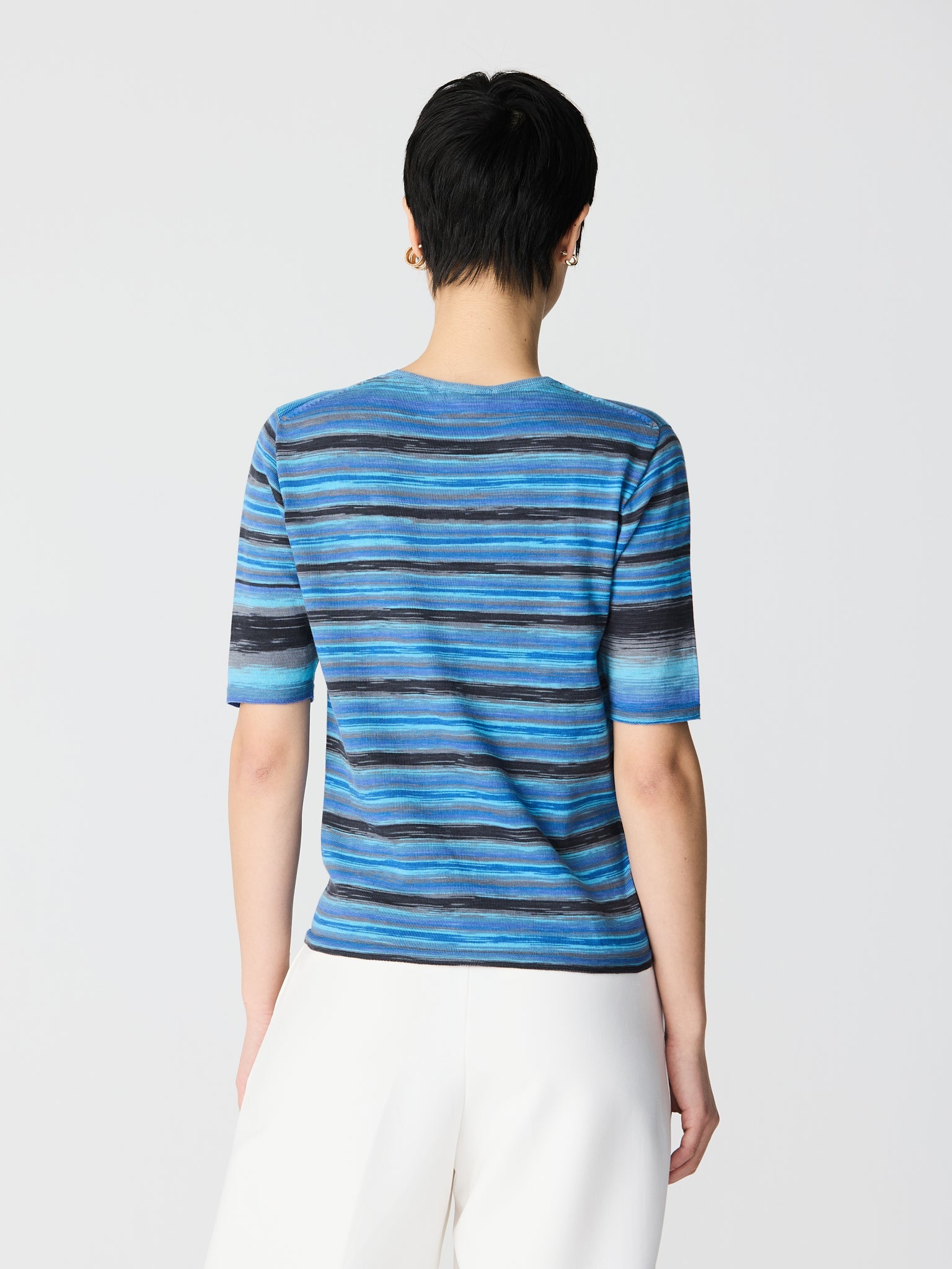 Short-sleeved striped round neck jersey