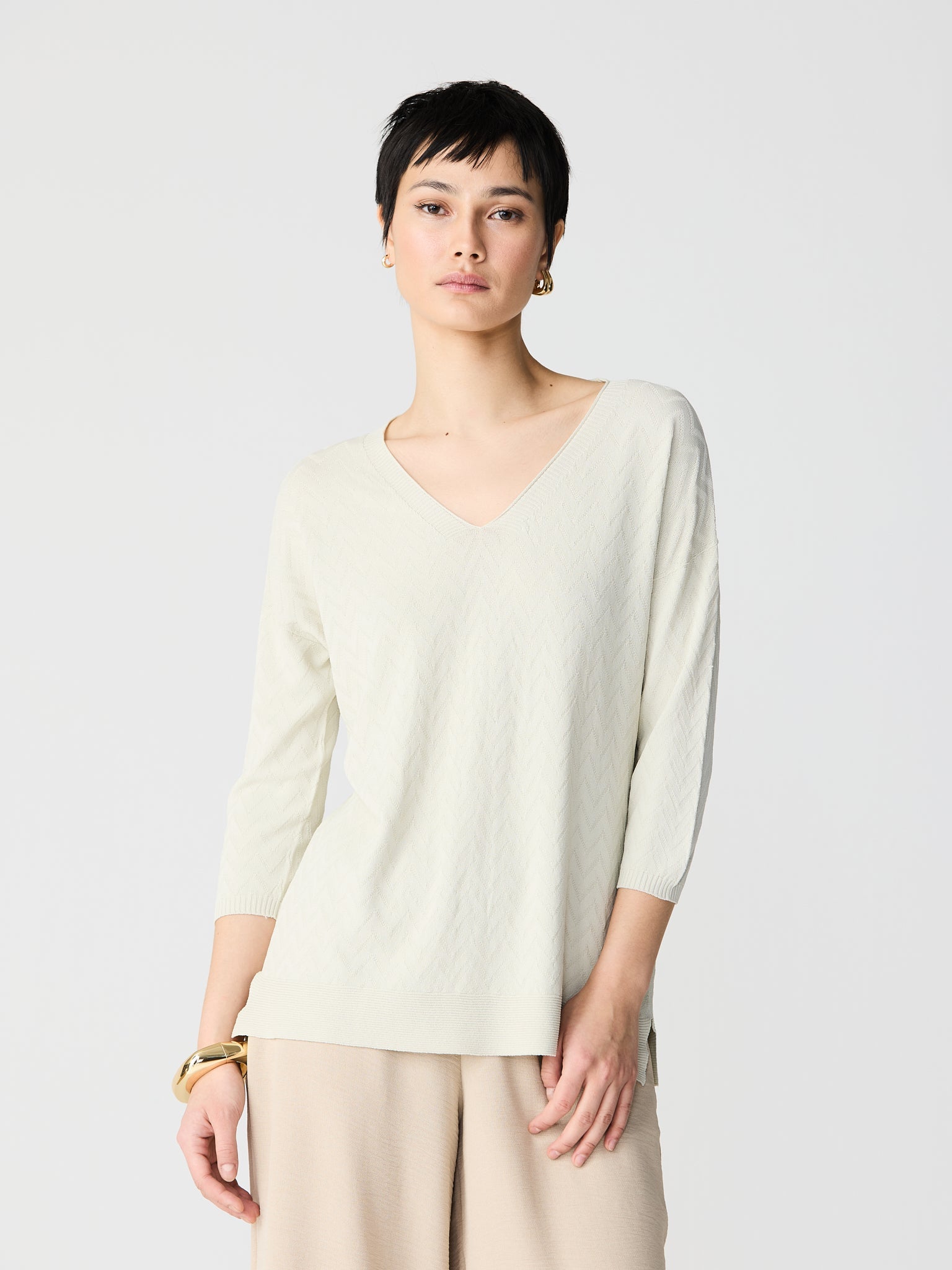 Zig-zag V-neck 3/4 sleeve jersey