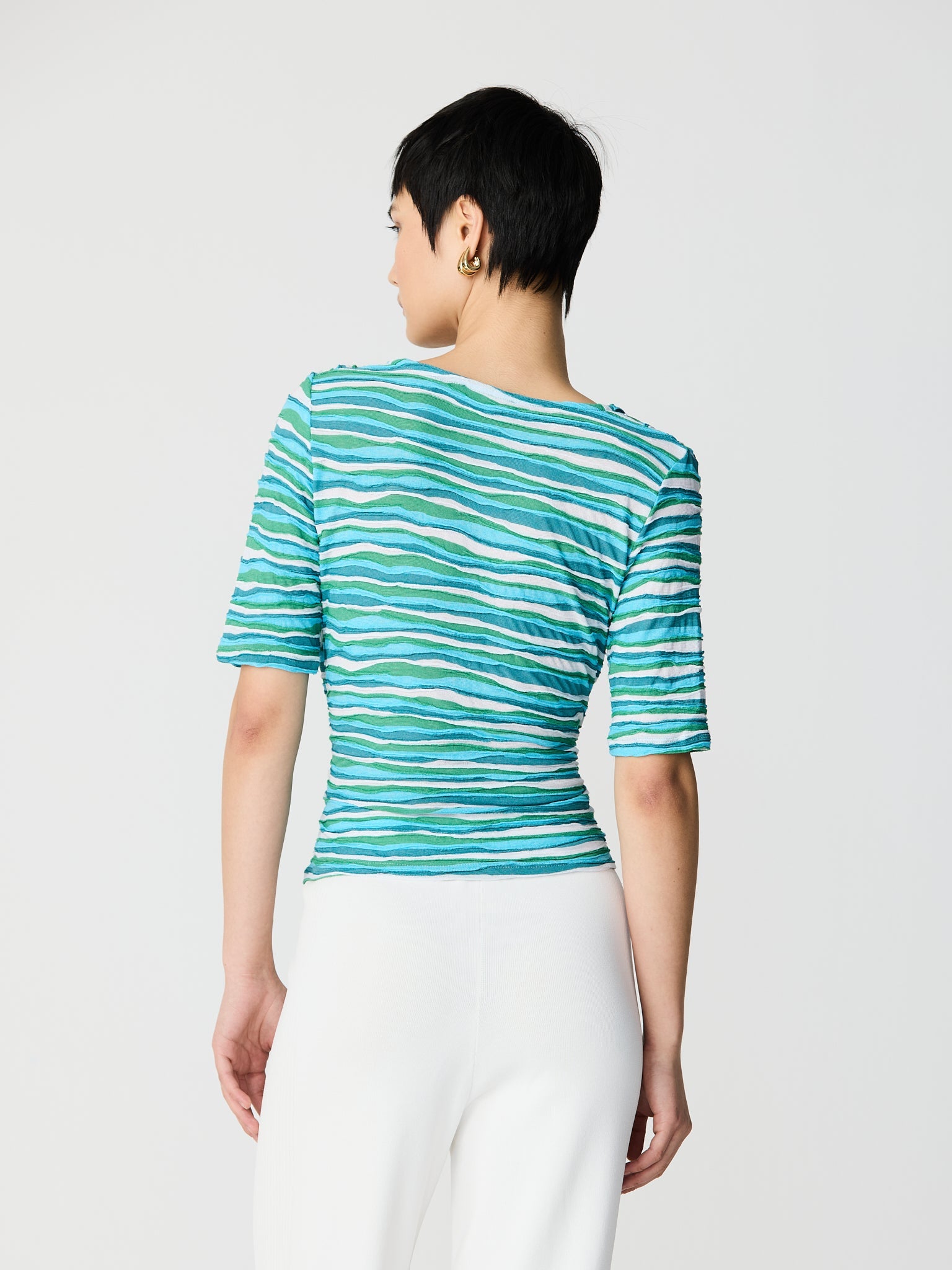 T-shirt with a crossover neckline and elbow-length sleeves