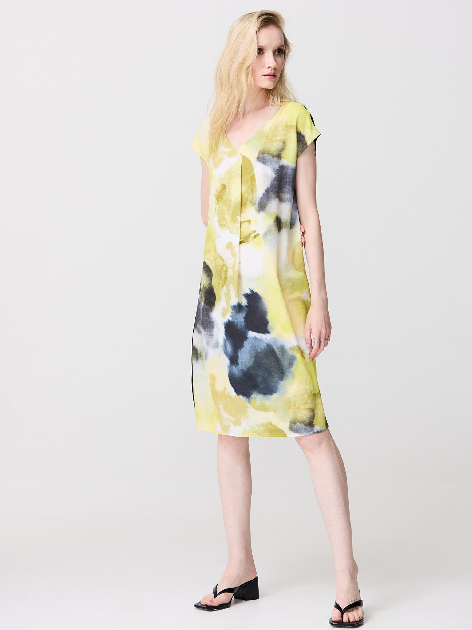 Printed V-neck midi dress