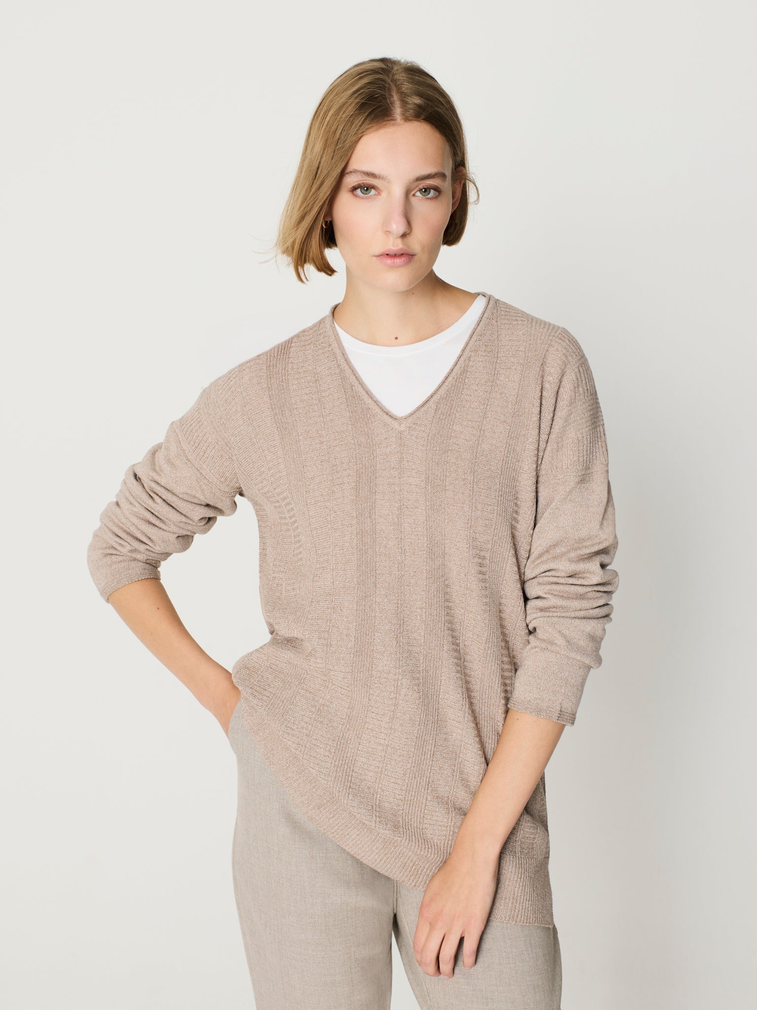 Jersey tipo túnica cuello pico y manga larga