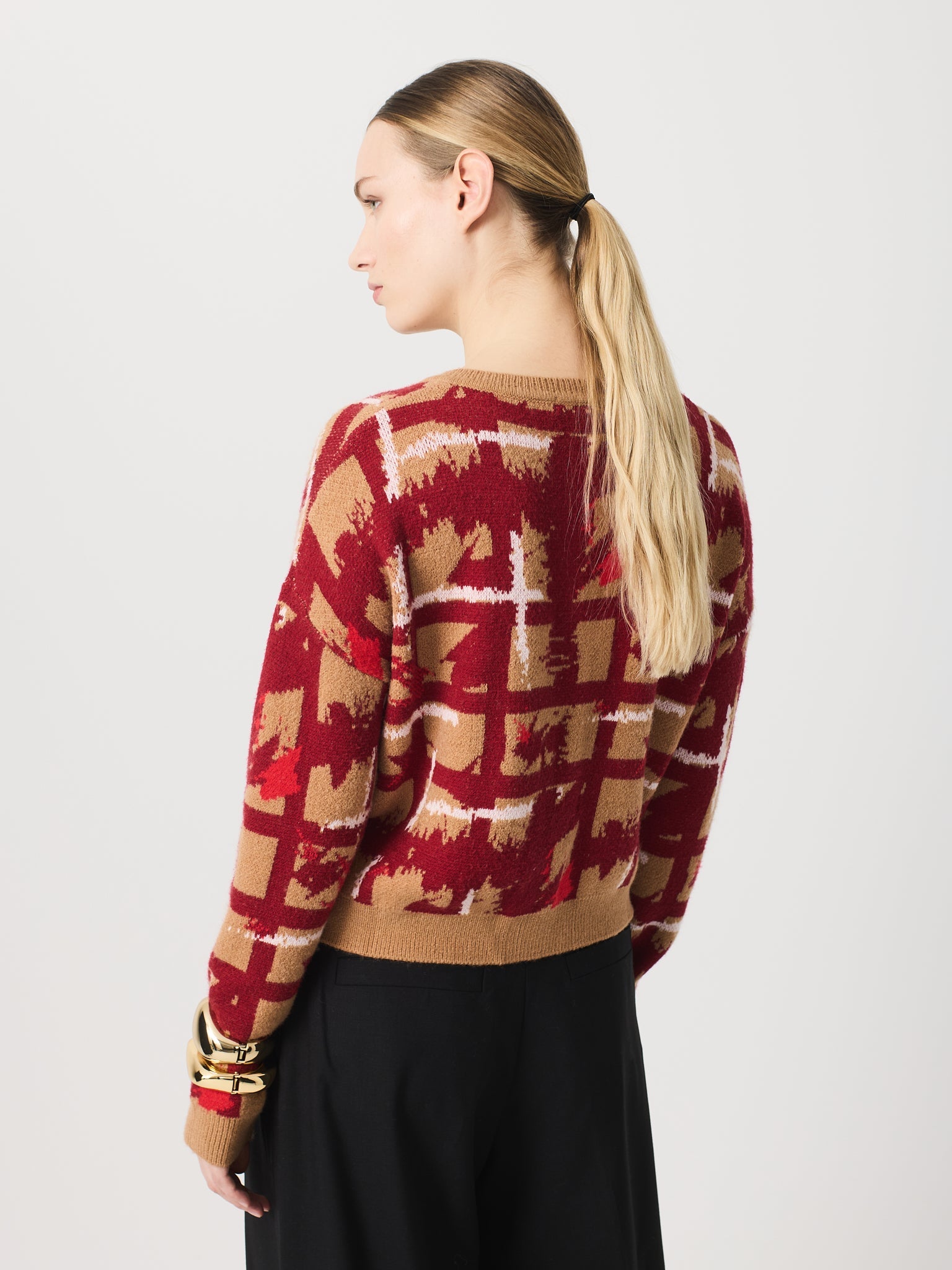 Jaqueta de jacquerd de quadre i contrast en tapeta, coll, baixos i punys
