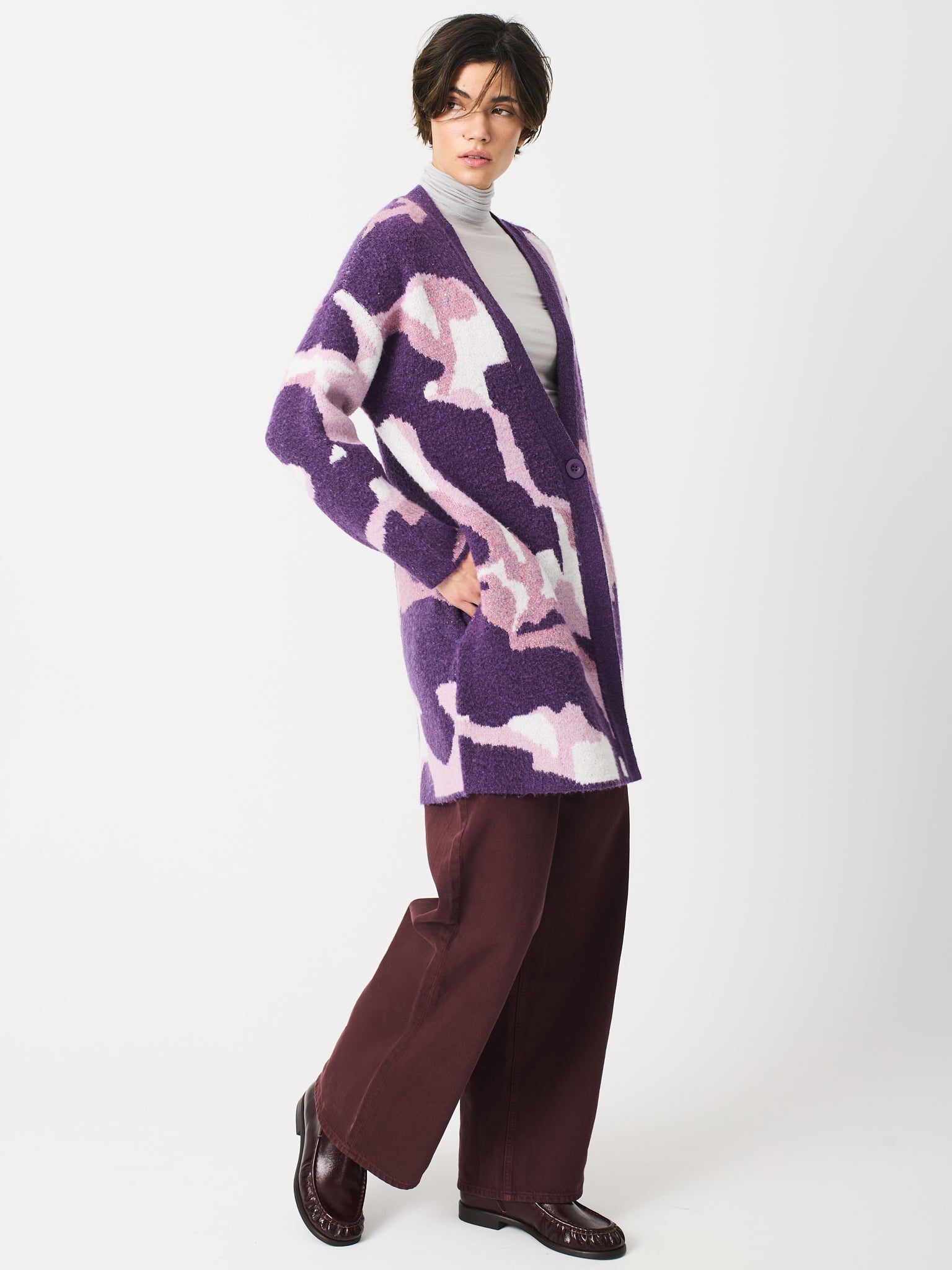 Càrdigan jacquard de coll bec i animal print