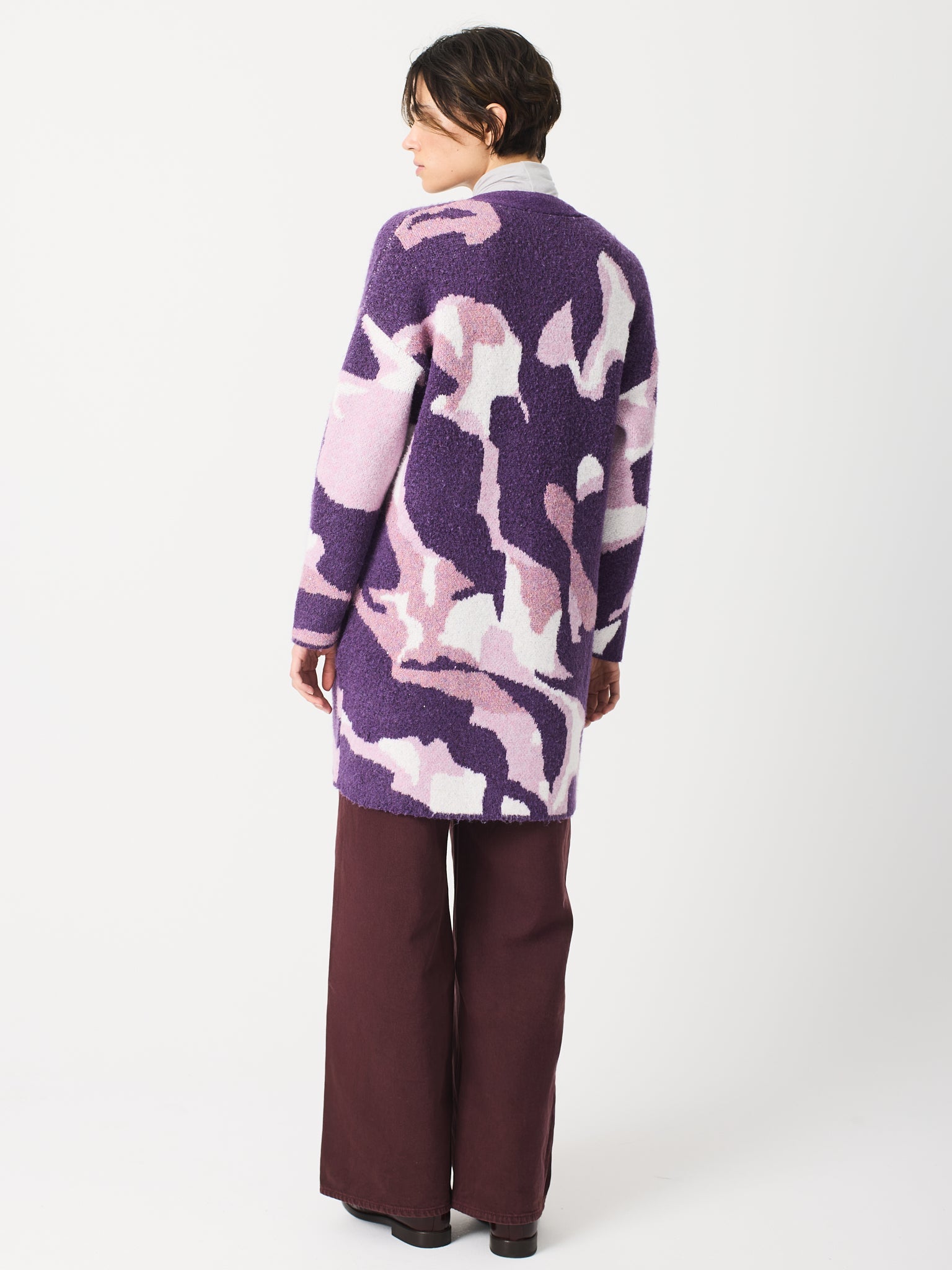 Càrdigan jacquard de coll bec i animal print